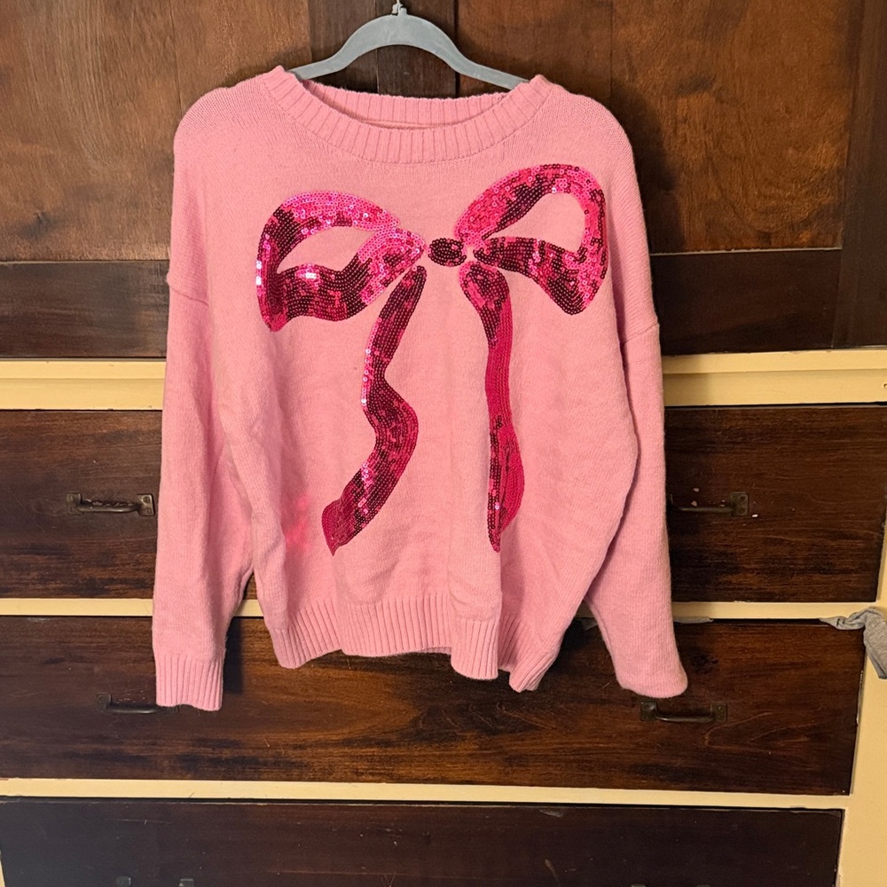 BiBi Pink Sweater with Sequin Bow